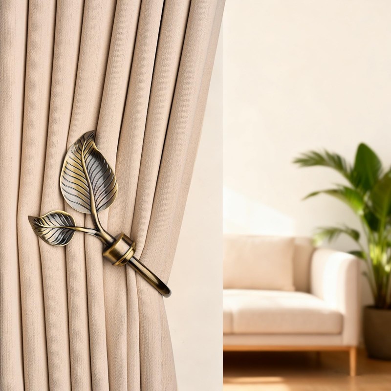 SUQ I OME Vintage Leaf Shaped Curtain Holdbacks, Bronze, 1