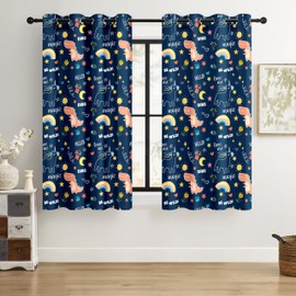BOHOMOCASA 100% Blackout Curtains for Kids - Adorable Dinosaur & Unicorn Pattern, 2Panels, Each W52xL63, Thermal Insulated Noise-Reducing Drapes for Nursery, Bedroom, Playroom - Fun & Colorful Design