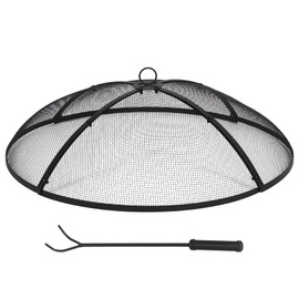Lineslife Fire Pit Spark Screen, Fire Pit Screen 30 Inch Round with Handle & Poker, Heavy Duty Collapsible Outdoor Fire Pit Mesh Screens, Metal Firepit Lid for Patio Backyard Beach RV Camping, Black