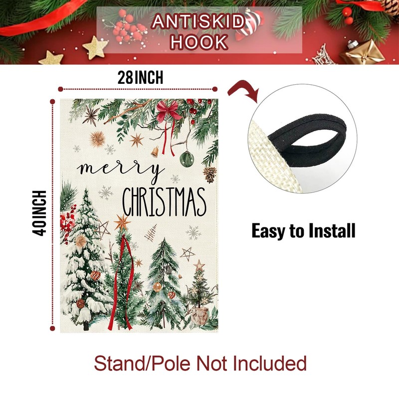 Christmas House Flag 28x40 Inch Large Winter Pine Trees Farmhouse