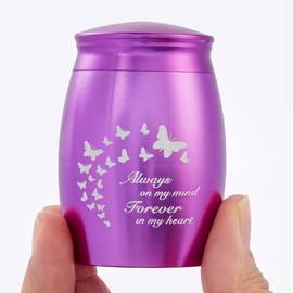 LINES ARTE Small Urns for Human Ashes, 2.7x1.7Inch Aluminum Small Purple Butterfly Urns for Ashes Adult Female Mom/Mother, Keepsake Mini Urns for Ashes