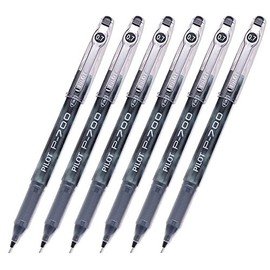 Pilot P-700 Rollerball Stick Gel Pen, Black Ink, Fine Point 6-PACK(38610)