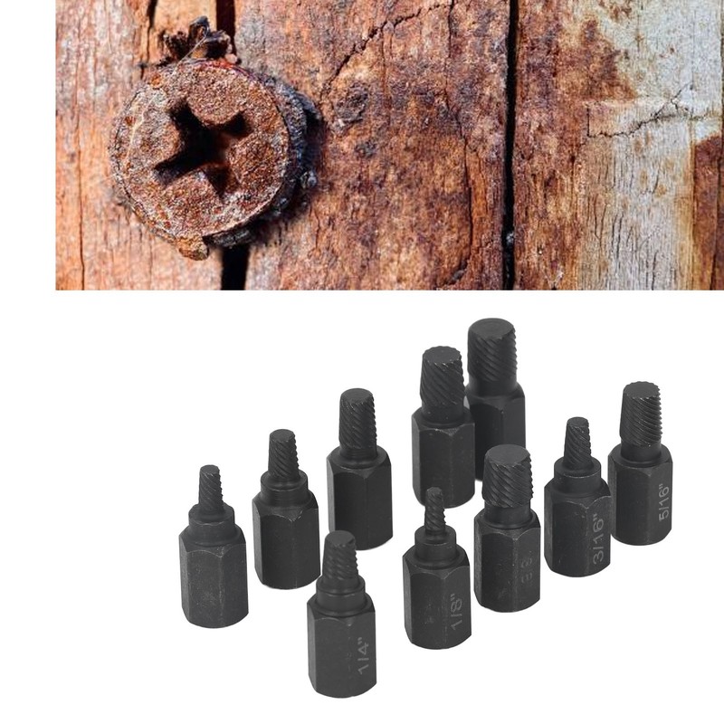 10Pcs Broken Screw Extractor Set 1/4 7/32 3/16 5/32 1/8