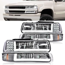 PIT66 LED Headlight Assembly Compatible with 1999-2002 Chevy Silverado 1500 2500 99-02/01-02 Silverado 1500HD 2500HD 3500 Fit for Tahoe Suburban 2000-2006