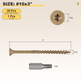 METALLIXITY Deck Screws (#10x3) 50Pcs, Carbon Steel Wood Screw Decking Screws with T25 Torx Drive Head - for Wood Fence, Table, Chairs, Tan