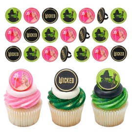 Wicked Cupcake Rings With Glinda And Elphaba, 24 Cupcake Toppers For Cakes, Birthday's, Celebrations, Food Safe Cake Decorations - 24 Pack