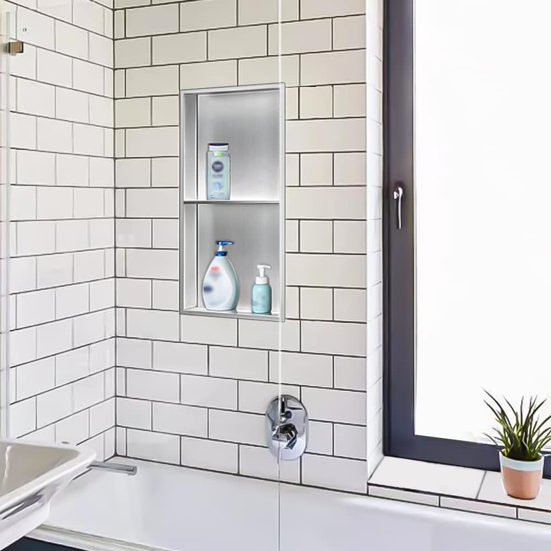 Neodrain No Tile Shower Niche, Stainless Steel Wall Niche 13.1"X25.1"(Inner