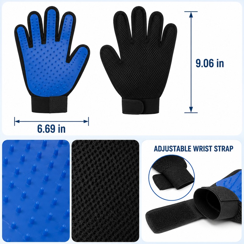 Silicone Pet Grooming Gloves for Cat & Dog Hair Removal