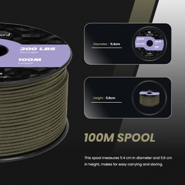 Abma Cord 2mm Paracord 100m Nylon Rope 3 Strands Type I Cord for DIY, Camping, Outdoor - Max. 90kg (200lbs) - Army Green