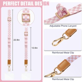 FITENOUGH Phone Lanyard Strap Crossbody, Adjustable Cell Phone Lanyard Phone Neck Lanyard for Women, Universal Multipurpose Phone Leash for Id Badges Card Holder Keychain Wallet (Checkered)