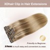 XDhair Haarverlängerung, Echthaar, Clip, goldbraun, gemischt, Honig, goldfarben, 35 cm,