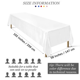 Ruisita Satin Party Tablecloth Table Cover 58 x 102 Inches Wedding Rectangle Bright Silk Tablecloth Table Cover Smooth Fabric Tablecloth Table Decor for Wedding Banquet Table Decoration, White