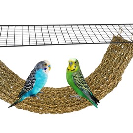 SIMENA Seagrass Mat for Birds, Natural Grass Woven Bird Net Hammock, Climbing Rope Ladder, Chew Toys for Parrots Lovebirds Cockatiels Conures Budgies, Cockatoos (Large)