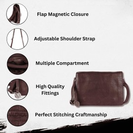 VILENCA HOLLAND Genuine Italian Leather Small Crossbody Sling Bag – Trendy Casual Office Bag with Adjustable Strap (Brown)