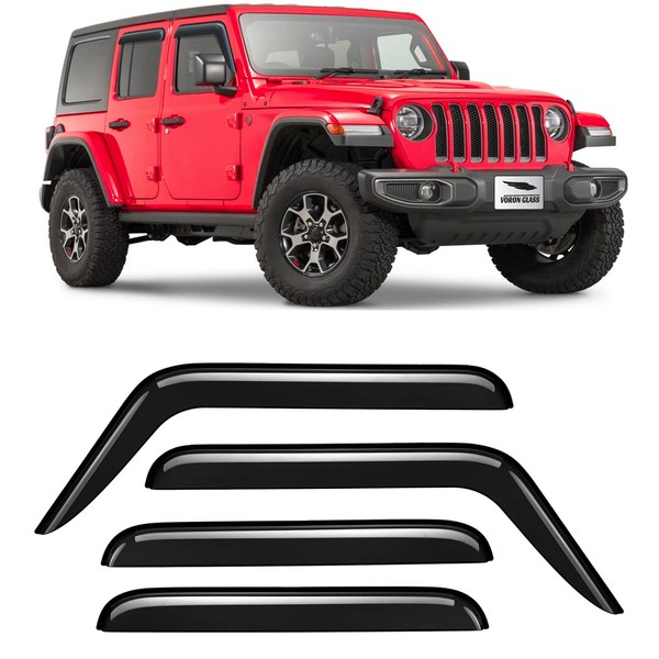 Voron Glass Tape-on Extra Durable Rain Guards for Jeep Wrangler 2018-2023 JL/Jeep Gladiator 2020-2023, Window Deflectors, Vent Window Visors, 4 Pieces - 120103
