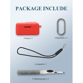 Case for QCY MeloBuds Neo Wireless Earbuds 2024, WUNIAK Soft Silicone Protective Portable Scratch Shock Resistant Shell with Cleaner Kit & Carabiner & Lanyard,Red