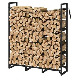 Wieghda 3.7FT Firewood Log Rack Outdoor Indoor Log Holder Fireplace Heavy Duty Wood Holder Stacker Patio Pit Storage Steel Tubular Pile Rack Tool Accessories Black