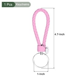 YOKIVE Braided Leather Keychains with Stainless Steel Key Ring Sleeve, Home PU Keys Ring Woven Decorating Lanyard Straps for Bags Wallets (Pink)