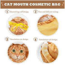 Openhahaha - Bolsa de cosméticos con forma de gato, divertida bolsa de maquillaje de gatitos, bolsa de viaje para cosméticos, bolsa de aseo suave de animales, estuche organizador para amantes de los gatos, anaranjado (Orange Tabby Cat), Multifuncional