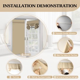 Gugxiom 26X68inch French Door Curtain Polyester Elegant Blackout Curtain Private Door Blind for Home Hotel Office (Beige)