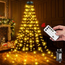 PBGMRT Christmas Tree Lights Warm White - 2M/6.6FT x 12 Strands 240LEDs Mains Powered Fairy Lights Waterproof with Remote & 8 Modes Memory Timer for Outside Indoor Xmas Party Decorations