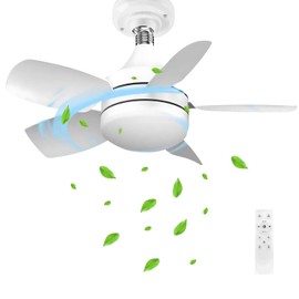 MEGALUZ LV35W14 Ventilador de techo con luz LED, E27, Ventilador de techo pequeño de 76W con luz, Con mando a distancia,3000K-6500K/luminosidad regulable, 3 velocidades, 1900lm