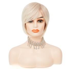 Siudus Bob Blonde Straight Wig for Women Short Side Part Synthetic Layered Hair Wig for Daily Party Use