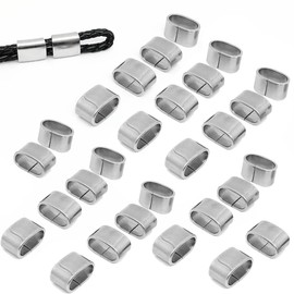 30Pcs Stainless Steel Slider Spacer Beads Rectangle Slide Charms Slider Beads Wristband Locking Clips 8x4mm Large Hole Leather Cord Slider Loose Beads for Bracelets Necklace Jewelry Making, Silver