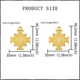 6Pcs Catholic Medalla de San Benito Charm Alloy Saint Benedict Cross Pendant Diy Necklace Keychain Door Hanger for Men Women Religious Gifts (Gold)