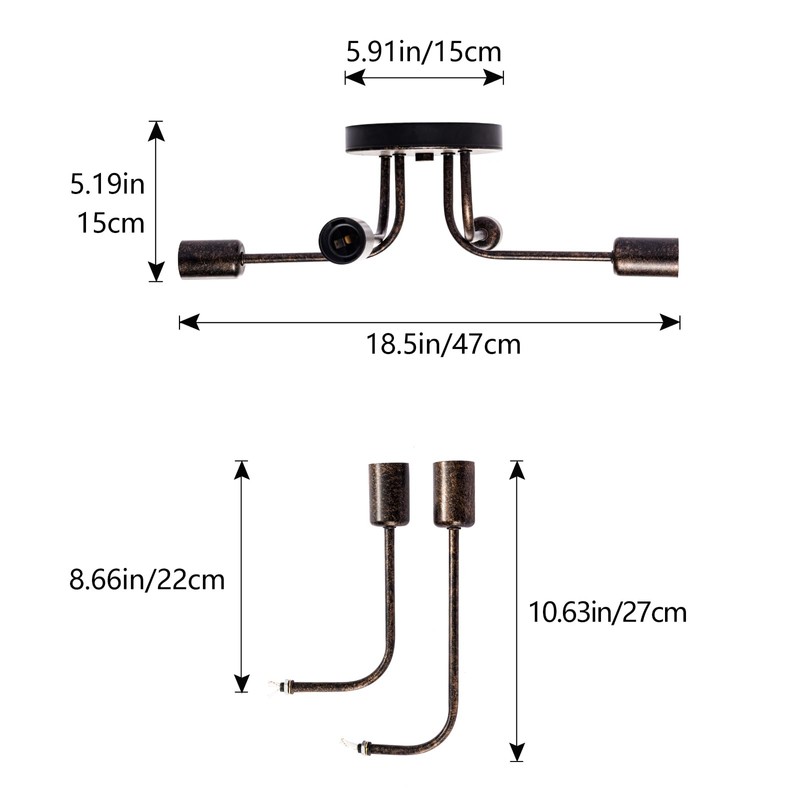Plfann Industrial Semi Flush Mount Ceiling 4 Light with Adjustable