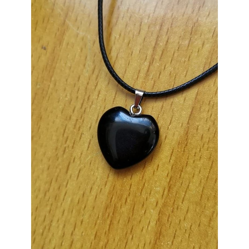 RICHARD-911 Collar Cadena Corazón Obsidiana Cuero Trenzado Joyería Pareja Amistad