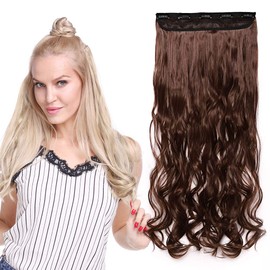 Silk-co 17inch One Piece Clip in Hair Extensions Curly AuburnOne Piece 5 Clips Hairpiece Synthetic Half Head Heat Resistant