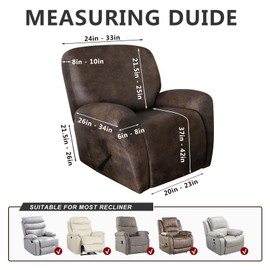 molasofa Leather Like Recliner Chair Covers - Large Lazy Boy Recliner Chair Covers for Reclining Chair 4 Pieces Washable Recliner Slip Covers That Stay in Place (Dark Brown