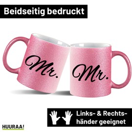 Huuraa Glitzer Kaffeebecher Mr. Schriftzug Geschenk 330ml Pink Mr. Mitbringsel