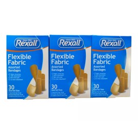 Rexall Flexible Fabric Assorted Bandages 30 Count - Lot of 3
