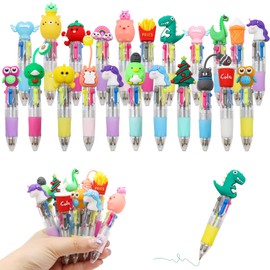 ZOCONE 22 Pcs Multicoloured Pen 4 in 1 Retractable Ballpoint Pens Multi Coloured Pens All in One, 4 Color Cartoon Animal Multi Colour Pen for Party Bags 0.5MM Fun Pens for Kids Gift School Supplies