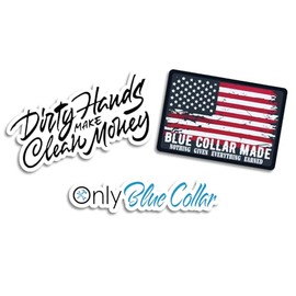 | Only Blue Collar, Dirty Hands Clean Money Sticker & American Flag Hard Hat Stickers for Men (3 Pcs) – Durable, Waterproof Hard Hat Stickers for Men