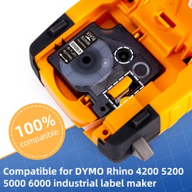Rhino 4200 Label Tape Compatible with Dymo Rhino White on Black 1805435 Permanent Vinyl Work with DYMO Rhino 5200 5000 5200 6000 3000 Industrial Label Maker Refills, 1/2" x 18', 4-Pack