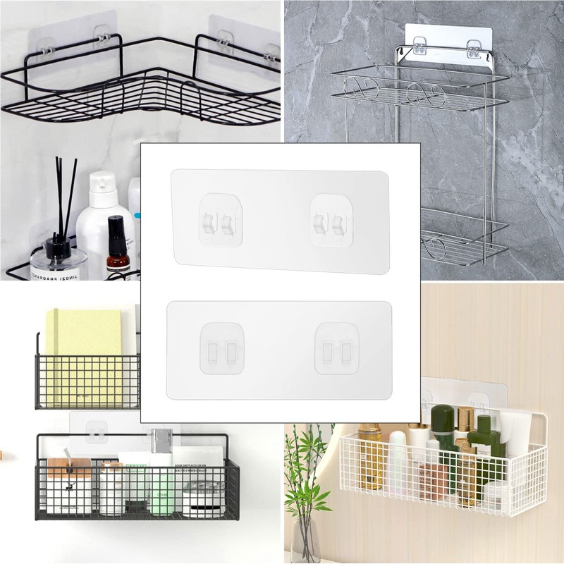 Prasacco 8 Pcs Adhesive Hooks Strong Shower Shelf Hooks Double
