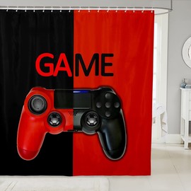 Botoutin Gamepad Bathroom Shower Curtain Console Gamer Black Waterproof Children Boys Girls Various Video Games Accessories with Hooks Modern Game Controller Decor Curtains 180 x 180 cm