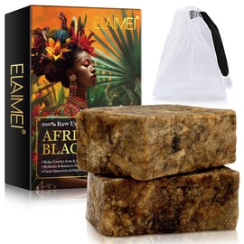100g Raw African Black Soap Face Body Wash, with Shea Butter -Raw Unrifined, 100% Handmade - Hydrates & Balance Oily Skin, Clear Impurities, Fades Dark Spots - Vitamin E, Sodium - 2pc
