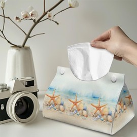 Freewander Starfish Print Tissue Box Cover Modern Decorative Paper Towel Holder PU Leather Long Tissue Box Case Organizer Holder Desk Bathroom, Easy to Clean