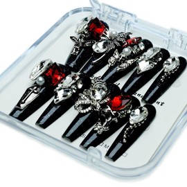 3D Nails Handmade Press on Nails Long | Hand painted nails with fashion Design | Reusable fake Nails For Women And Girls | False Nails 10 Pcs(M) FAB-009