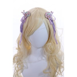 C-117-2 Purple Fan Shape Rabbit Handmade Sakura Cherry Blossom Fabric Flowers Tassels Hair Clip Hair Clip Hair Clip Japan Geisha Kimono China Hanfu Accessory