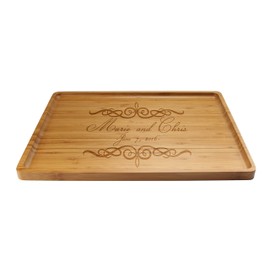 BambooMN Custom Laser Engraved Bamboo Serving Tray - Couple Names w/Swirl Frame - 17" x 13" x 0.75" - Rounded Edge - 1 Piece