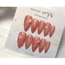 [In-store special discount] Apple & Peach Real Fruit Handmade Nail Tips - Coffin / [입점초특가할인]사과&복숭아 리얼 과일 수제네일팁 - 코핀