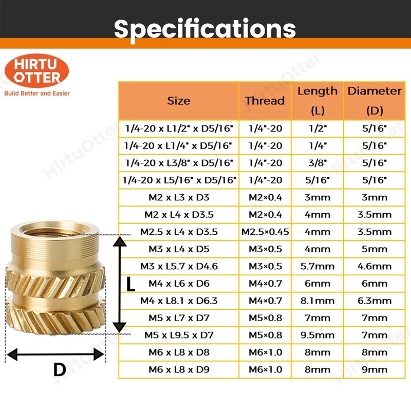 25 pcs M6 Brass Heat-Set Threaded Inserts for 3D Printing