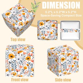 BLYKVGHQ Botanical Square Tissue Box Cover Vintage Wildflowers Tissue Box Holder Facial Cube Paper Dispenser Leather Decorative Organizer Home Office Desk Decor, 5.2"x5.2"x5.2"