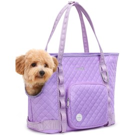Pecute Dog Purse Carrier, Pet Carrier with Pockets for Small Dogs, Portable Small Dog Soft-Sided Carrier, Lightweight Dogs and Puppies Tote Bag Carrier, Outing, Travel, Vet, Purple