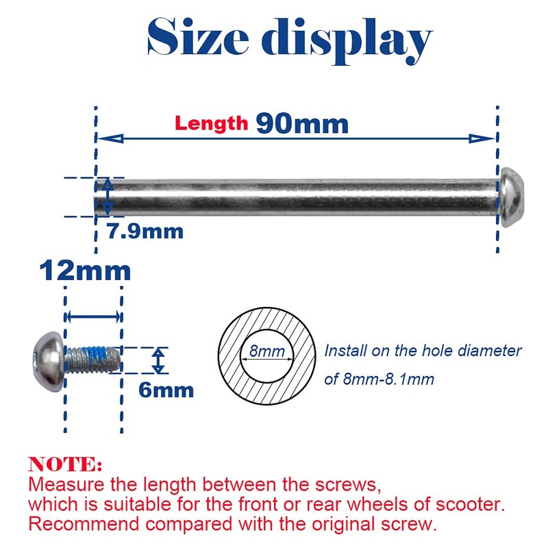 M8x90mm Axles Screws for 2-3-4-Wheel Kid Scoote Replacement Micro Mini